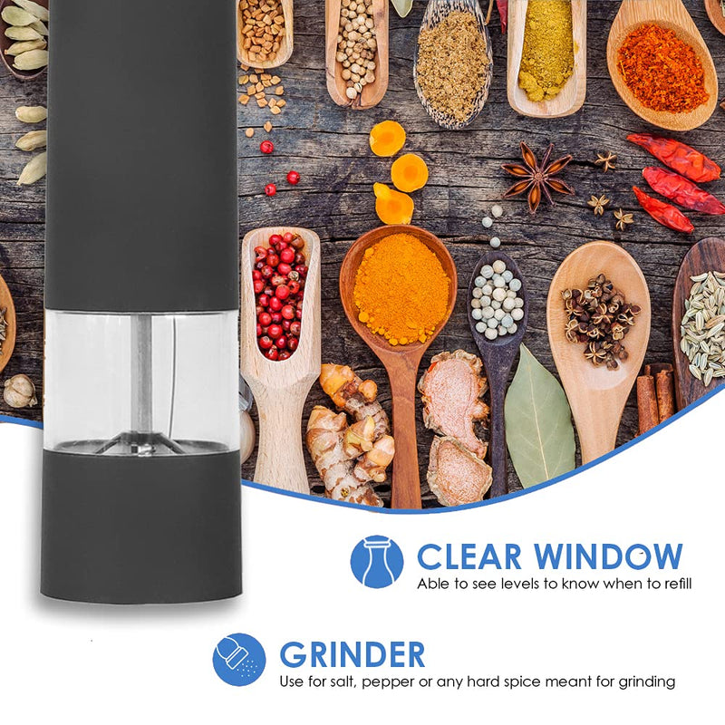 [Australia - AusPower] - Michael Graves Design Automatic Pepper Grinder (Black) | Clear Window for Refilling | Twist Top to Adjust Grinding Size | Metal Encasing | Uses 4 AA Batteries (Not included) 