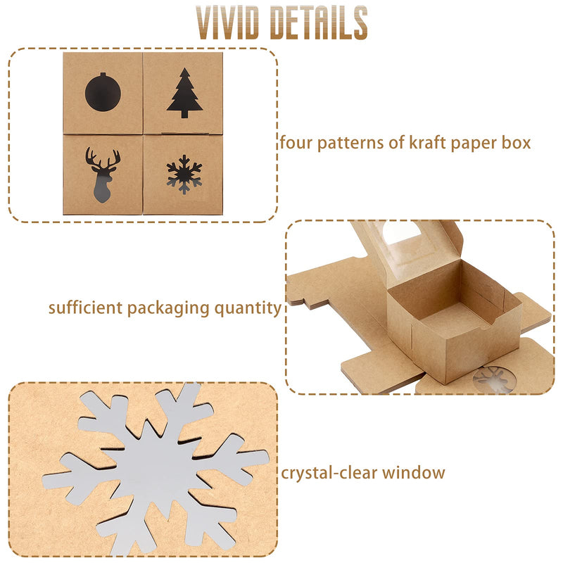 [Australia - AusPower] - 20 Pieces 4 x 4 x 2.5 Inches Christmas Cookie Boxes Bakery Boxes with Window Kraft Cardboard Treat Cookie Boxes for Gift Giving Mini Pie Boxes Christmas Holiday Supply Present Packaging Gifts 