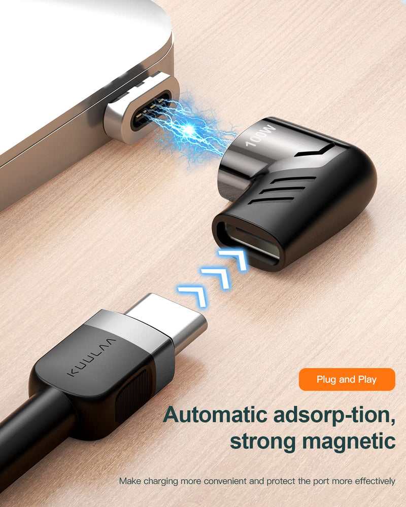 [Australia - AusPower] - USB C Magnetic Adapter, 2Pack Kuulaa Right Angle USB Type C 5 Pin Connector, USB C to USB C, Support PD 100W Quick Charge & 480Mbps Data Transfer, Compatible with USB C Mobile, Laptops & Tablets 