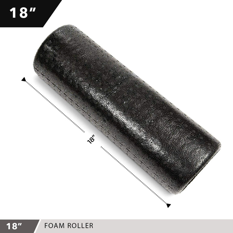 [Australia - AusPower] - Day 1 Fitness High-Density Round Foam Rollers - 4 Size and 8 Color Options - Massage Rollers for Stretching, Deep Tissue and Myofascial Release Black b) 18" 