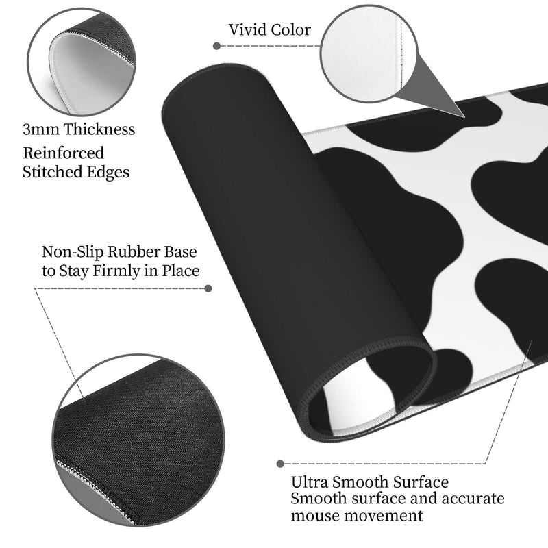 [Australia - AusPower] - Cow Print Gaming Mouse Pad Non Slip Large Mousepad Stitched Edge Rubber Base Desk Mat for Laptop PC Computer Cow Print One Size 