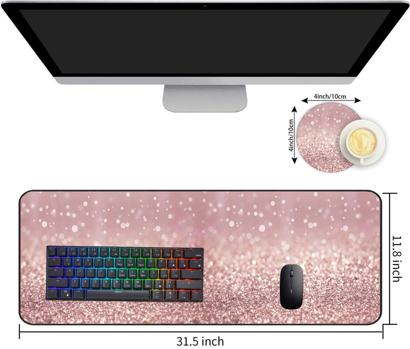 [Australia - AusPower] - Extended Gaming Mouse Pad and Coaster, Large Non-Slip Rubber Base Mousepad with Stitched Edges, Waterproof Mouse Mat Desk Pad for Work, Game, Office, Home -Rose Gold Rainbow Glitter Ya-mousepad-5-33 