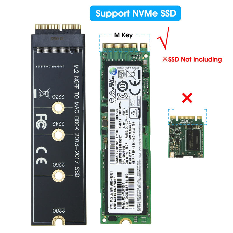 [Australia - AusPower] - RIITOP M.2 NVMe SSD to 12+16Pin Upgrade Adapter for MacBook Air (2013-2017 Year) A1465 A1466 and Mac Pro (Late 2013-2015 Year) Black 