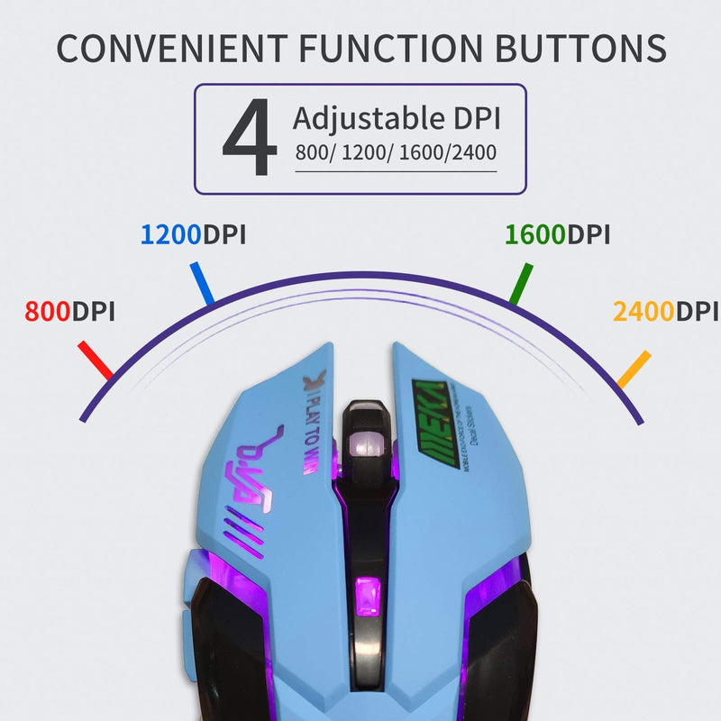 [Australia - AusPower] - Gaming Mouse,Pink Backlit Optical Game Mice Ergonomic USB Wired with 2400 DPI and 6 Buttons 4 Shooting for Computer/Win/Mac/Linux/Andriod/iOS. (Blue) Blue 