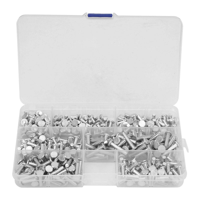 [Australia - AusPower] - 350pcs Flat Head Solid Rivets M4 Kit, Aluminum Rivets Set Length 4/6/8/10/12/16/20 mm Fastener for Household Automobile Industry 