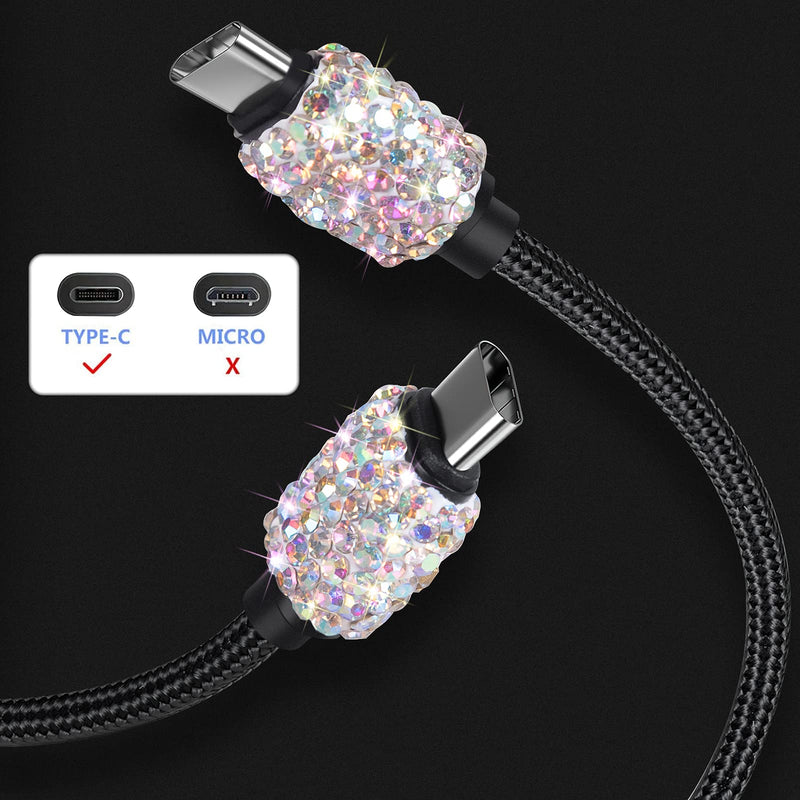 [Australia - AusPower] - USB C Cable,Bling Crystal 3 Pack 3.3f Fast Charging USB Type C Cable,Nylon Braided Phone Charger Data Cables Compatible with Samsung Galaxy S20 S10 S9 S8 Plus Note 10 9 LG Google Pixel Moto Etc,AB Type-C 3pack 3.3f AB 
