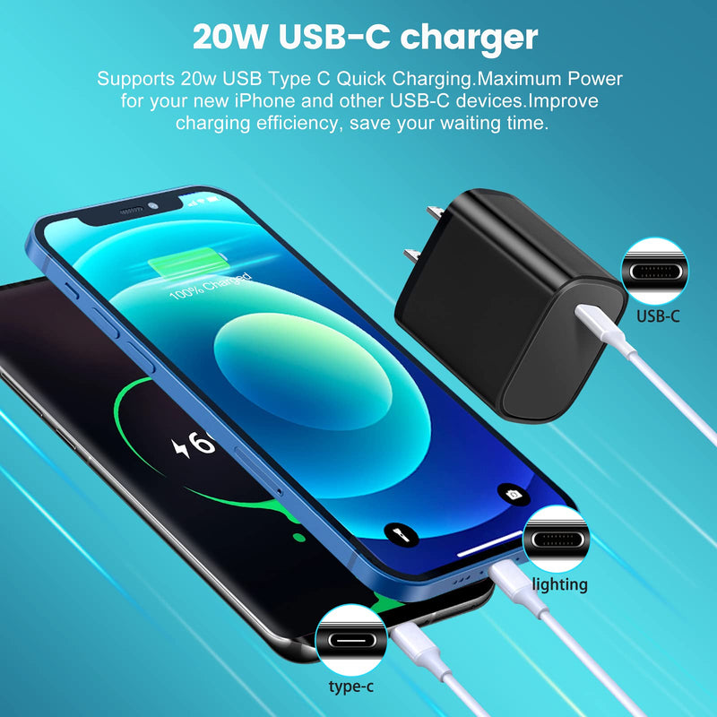 [Australia - AusPower] - USB C Fast Charger,2Pack Boxeroo 20W USB-C Power Adapter Block Plug Compatible for iPhone 13/12/11 /Mini/Pro Max, XS/XR/X, 8/7/6 Plus, Pad Pro, Galaxy and More (Black) Black 