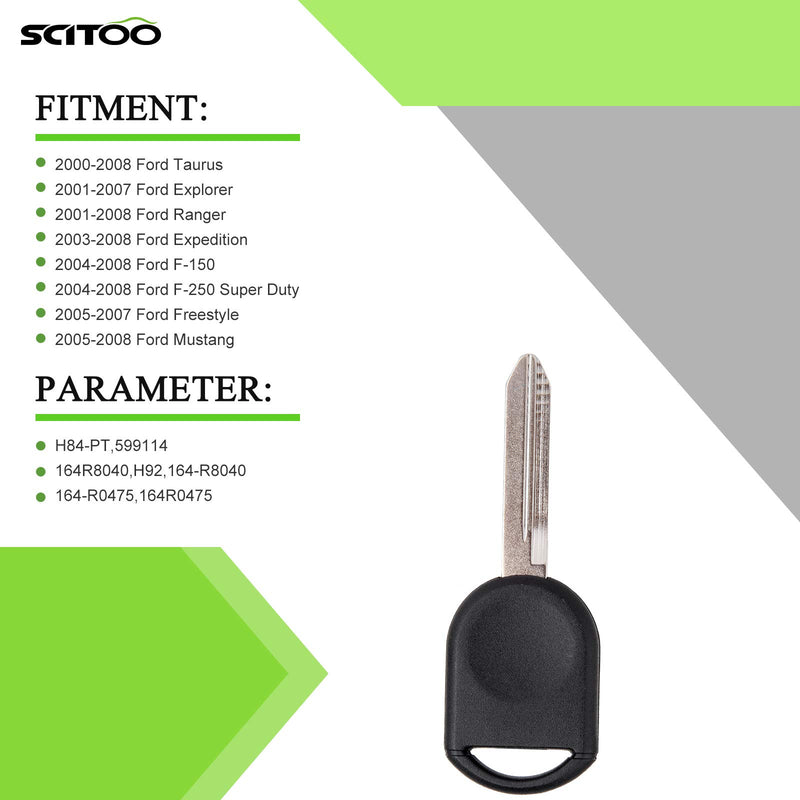 [Australia - AusPower] - SCITOO 2pcs Compatible with New Replacement Uncut Ignition Key Transponder Blank fit 04-08 for Ford for F-150 for Escape for Fusion for Mustang FCC H84-PT * 2 pcs 