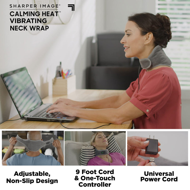 [Australia - AusPower] - Calming Heat Neck Wrap by Sharper Image Personal Electric Neck Heating Pad with Vibrations, 3 Heat & 3 Vibration Settings- 9 Relaxing Combinations Neck Wrap- 9 Combos 