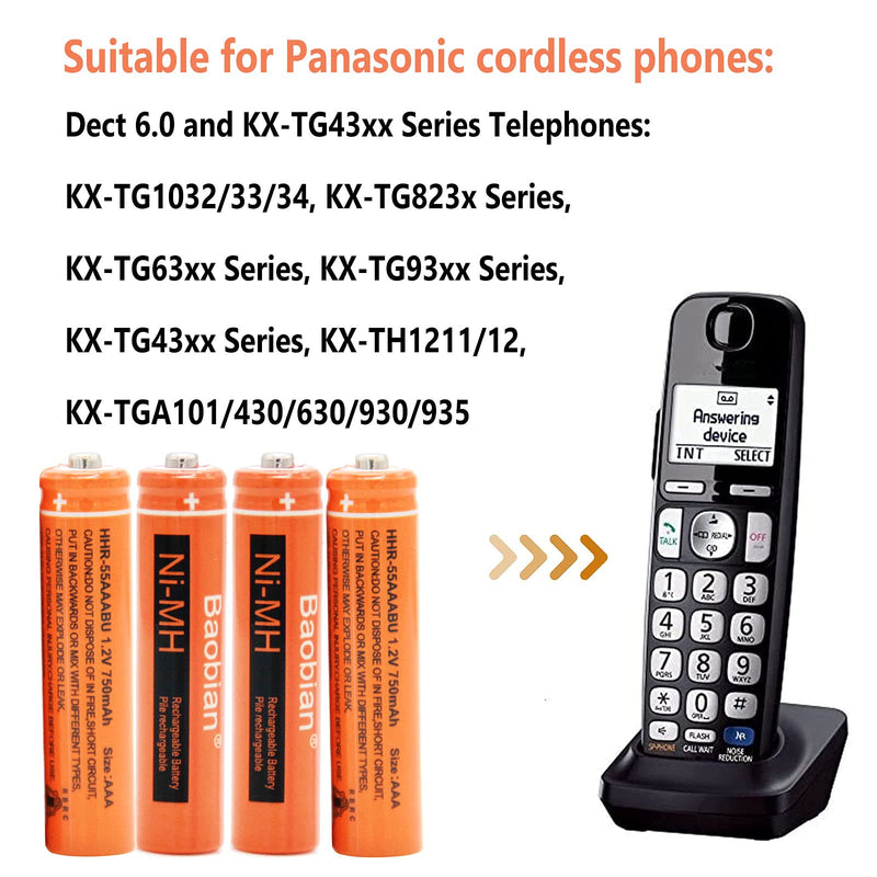 [Australia - AusPower] - BAOBIAN 1.2V 750mAh Ni-Mh AAA Rechargeable Batteries for Cordless Phone HHR-55AAABU HHR-75AAA/B-6 HHR-4DPA/4B (4 Pcs) 4 PCS 