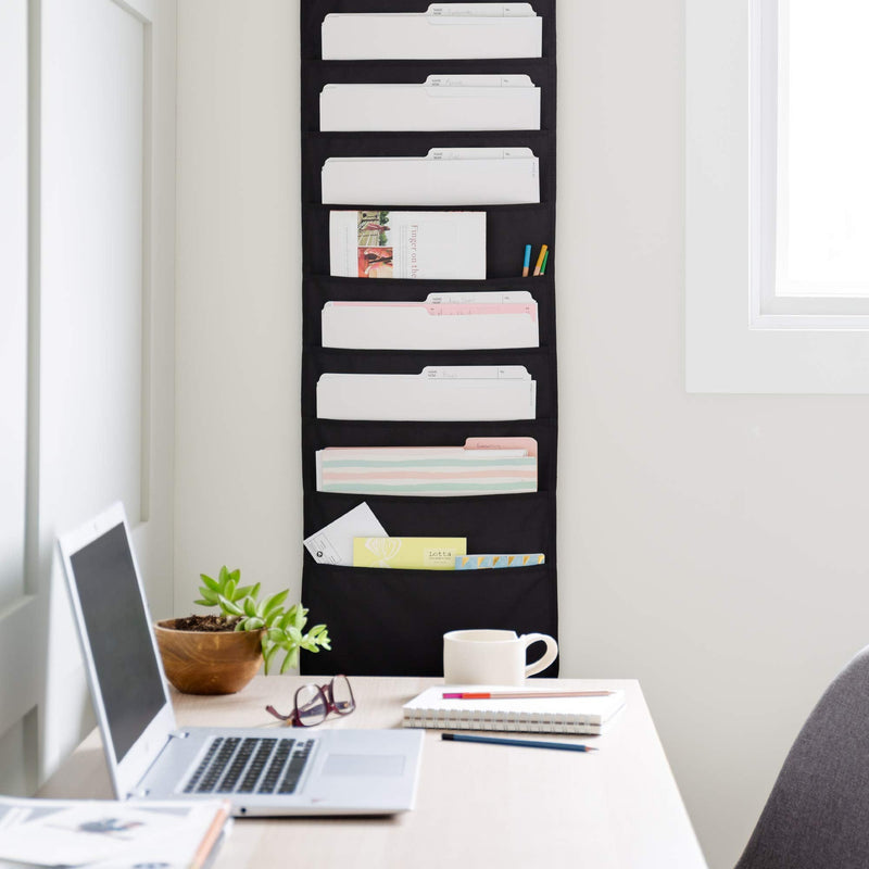 [Australia - AusPower] - WallDeca Hanging File Organizer | Black, Letter-Sized, Storage Pocket Chart for Office, Home and Classroom (10 Pockets - Original) 