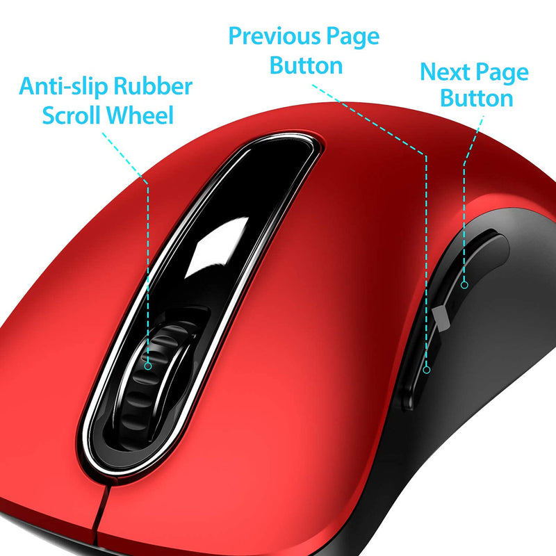 [Australia - AusPower] - memzuoix 2.4G Wireless Mouse, 1200 DPI Mobile Optical Cordless Mouse with USB Receiver, Portable Computer Mice Wireless Mouse for Laptop, PC, Desktop, MacBook, 5 Buttons, Red 
