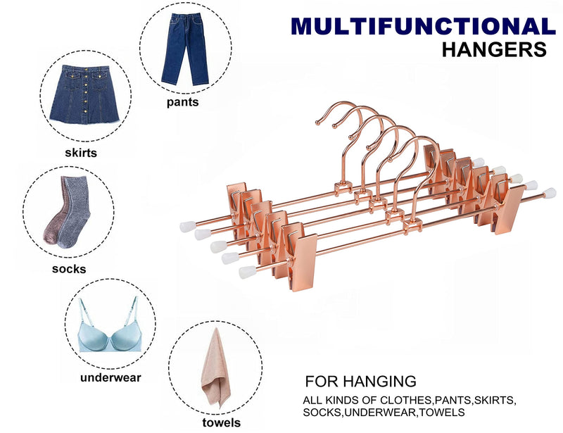 [Australia - AusPower] - Amber Home 12 Pack Rose Copper Gold Metal Pants Skirt Hangers with Clips, Adjustable Clip Metal Trouser Hangers, Clip Hangers for Jeans Pants Heavy Duty (12 Pack) 