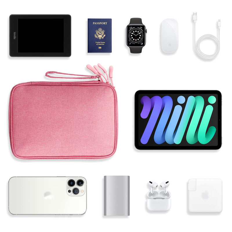 [Australia - AusPower] - Bevegekos Large Electronics Organizer, Travel Accessories Cord Organizer Pouch for 7.9 Inch Tablet, Cables, Charger, Power Adapter, 2 Layers (Large, Rosy Pink) 