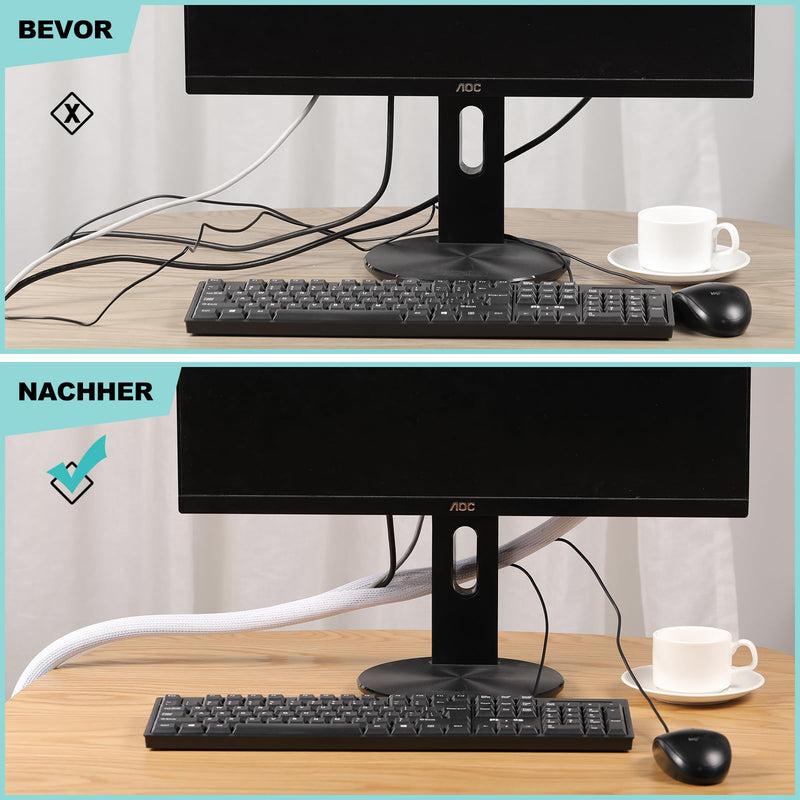 [Australia - AusPower] - AGPTEK Cable Management Sleeve Cover, 20ft - 1 inch Cord Management System for Desk PC TV Computer Projector Wires Protection and Organization, Home, Theater and Office, White 20ft - 1'' 