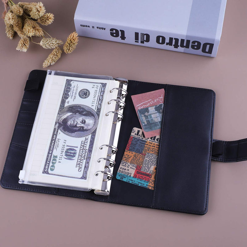 [Australia - AusPower] - Antner A6 PU Leather Notebook Binder Refillable 6 Ring Budget Binder for A6 Filler Paper, Loose Leaf Personal Planner Binder Cover with Magnetic Buckle Closure, Black 