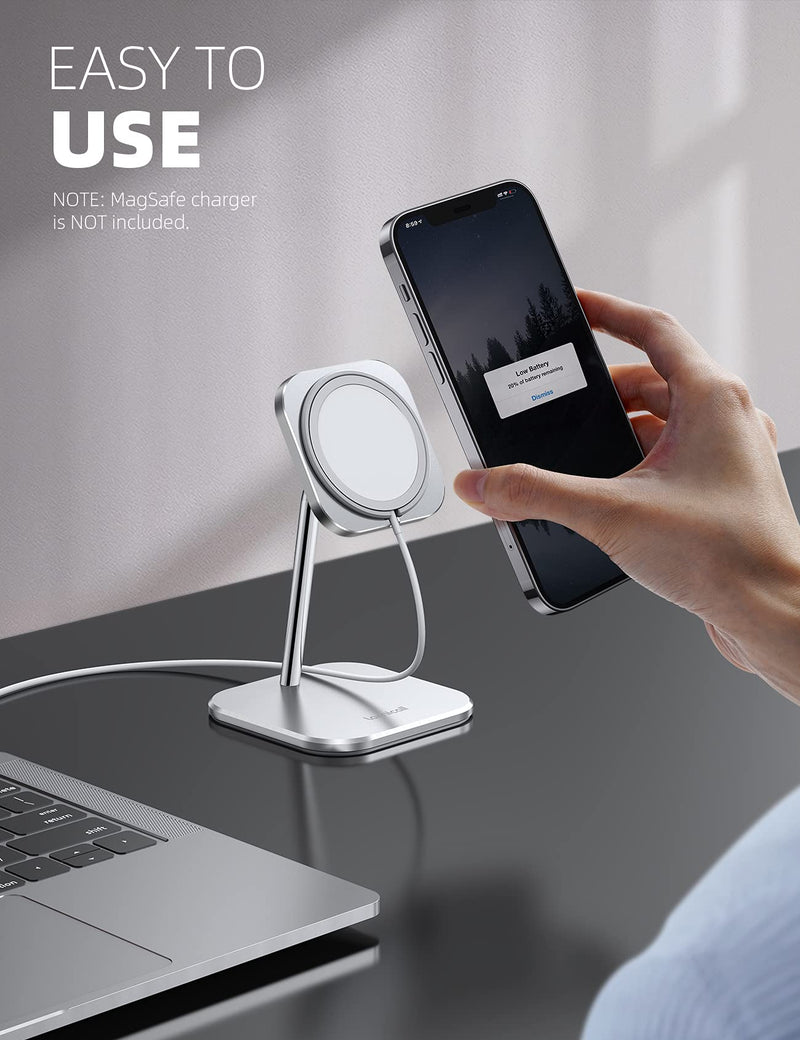 [Australia - AusPower] - Lamicall Phone Stand for MagSafe Charger - Adjustable Aluminum Charging Holder Dock Cradle for Desk 360° Rotation, Compatible with Apple iPhone 13 12 Mini, Pro, Pro Max[MagSafe is Not Included] 