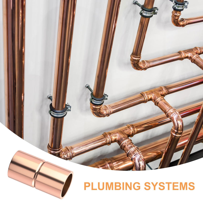 [Australia - AusPower] - HINZIC 10Pcs 1/4" Straight Copper Coupling Fittings, Sweat Solder Connection Connector End Repair Coupler Copper Fittings for HVAC Air Conditioner, with Rolled Tube Stop Sweat Ends 