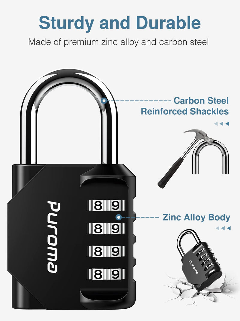 [Australia - AusPower] - Puroma 2 Pack Combination Lock 4 Digit Outdoor Waterproof Padlock for School Gym Locker, Sports Locker, Fence, Toolbox, Gate, Case, Hasp Storage (Black) Black 