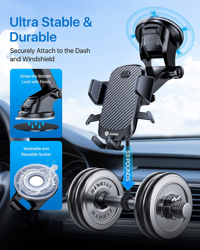 [Australia - AusPower] - andobil [2022 Upgraded] Suction Cup Phone Holder, [Strongest Suction Power & Stick Firmly] Phone Mount for Car Dashboard, Air Vent, Windshield, Compatible with iPhone 13 12 Samsung S22 S21 & Others 