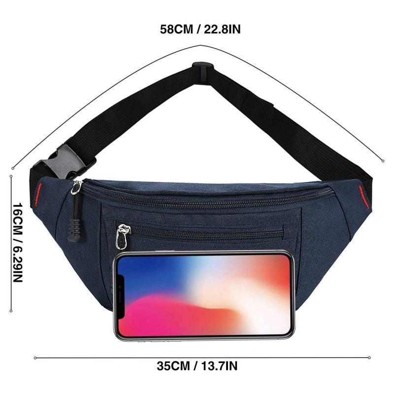 [Australia - AusPower] - 2 Packs Fanny Packs for Men and Women, Waterproof Sports Waist Pack Bag Hip Bum Bag for Travel Hiking Running (Black + Blue) Black + Blue 
