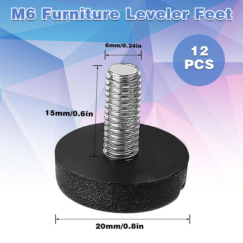 [Australia - AusPower] - DSLSQD 12 Pack Furniture Leveling Feet Adjustable Furniture Feet Table Legs Heavy Duty Leveling Feet Screw on Furniture Levelers for Table Cabinets Chairs Bar Stool Desk Dresser Wood Legs (M6) M6 