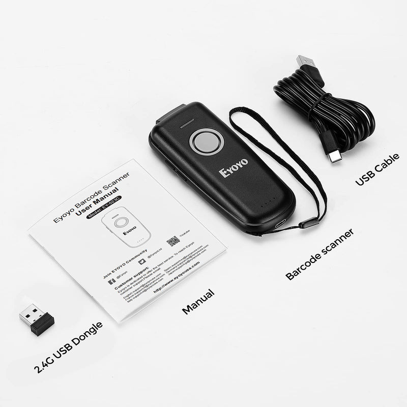 [Australia - AusPower] - Eyoyo Mini 1D Bluetooth Barcode Scanner Wireless, With Power On/Off Button, Volume Up/Down Button,1500mAh Rechargeable Battery, Portable Bar Codes Reader for Windows, Mac Computer, Android, iOS Phones Gray 