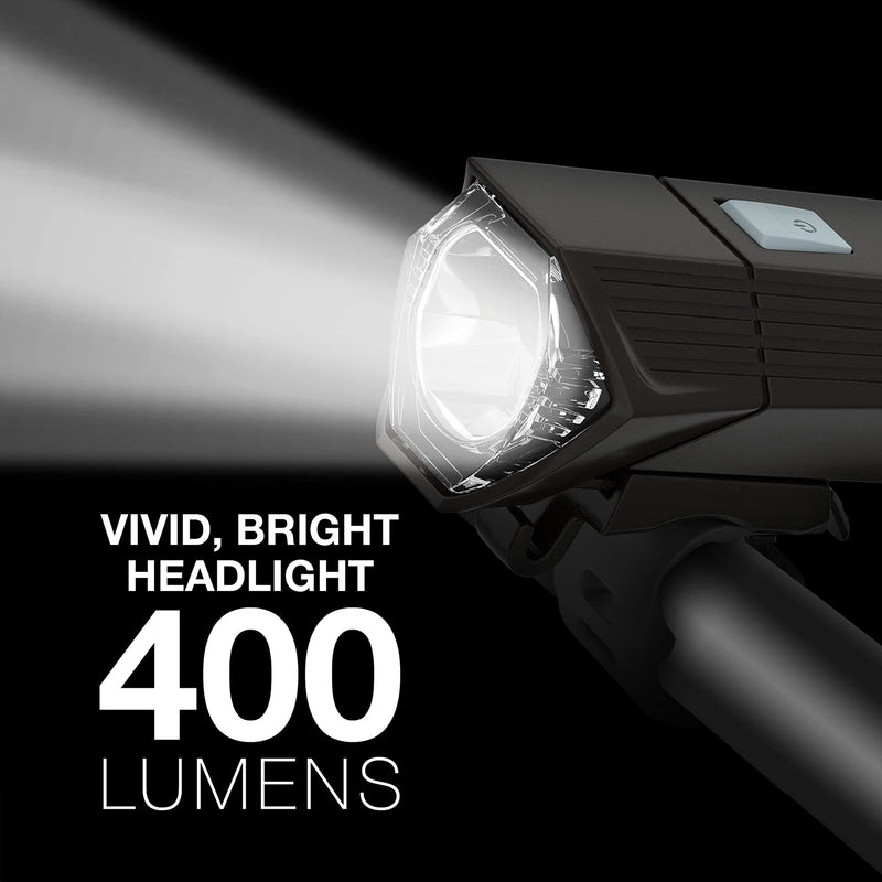 [Australia - AusPower] - Energizer X400 Rechargeable Bike Light, IPX4 Water Resistant, Compact and Lightweight Design, Front Clip Light and Rear LED Light for Visibility 