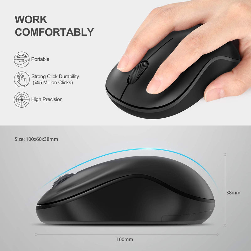 [Australia - AusPower] - Bluetooth Mouse, 2.4G Bluetooth Wireless Mouse Dual Mode(Bluetooth 5.0+USB), Computer Mouse with USB Receiver, Ergonomic Mouse Compatible with Laptop, iPad, MacOS, PC, Windows, Android (Black) Black 
