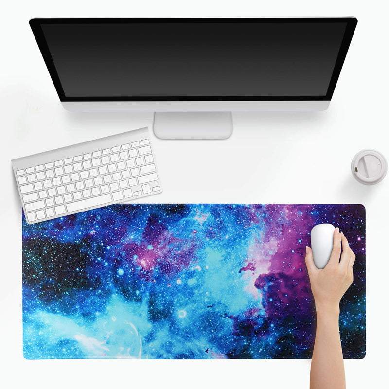 [Australia - AusPower] - Extended Gaming Mouse Pad Mat Large Desk Mat Non Slip Rubber Base Computer Desktop Laptop Keyboard Mouse Mat with Stitched Edges, 35.1 x 15.75 in Long XXL Waterproof Mousepad for Work Game, Galaxy Nebula Galaxy 