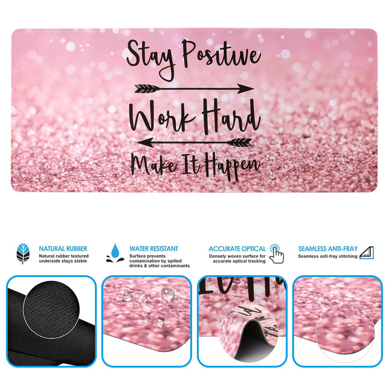 [Australia - AusPower] - iCasso Keyboard Mouse Pad Set,Extended Gaming Mouse Pad+Keyboard Wrist Rest Support , Memory Foam, Easy Typing Pain Relief, 3Pcs (35.4×15.7 in) XXL Ultra Thick Desk Mat -Pink Stay Positive A-Pink Stay Positive 
