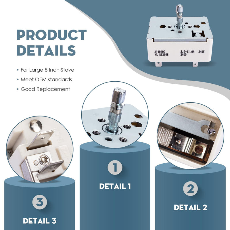[Australia - AusPower] - 3149400 Infinite Control Switch Replacement for Whirlpool Maytag Range Burner Surface Element Switch AP3095444, 3148954, WP3149400, 336989 