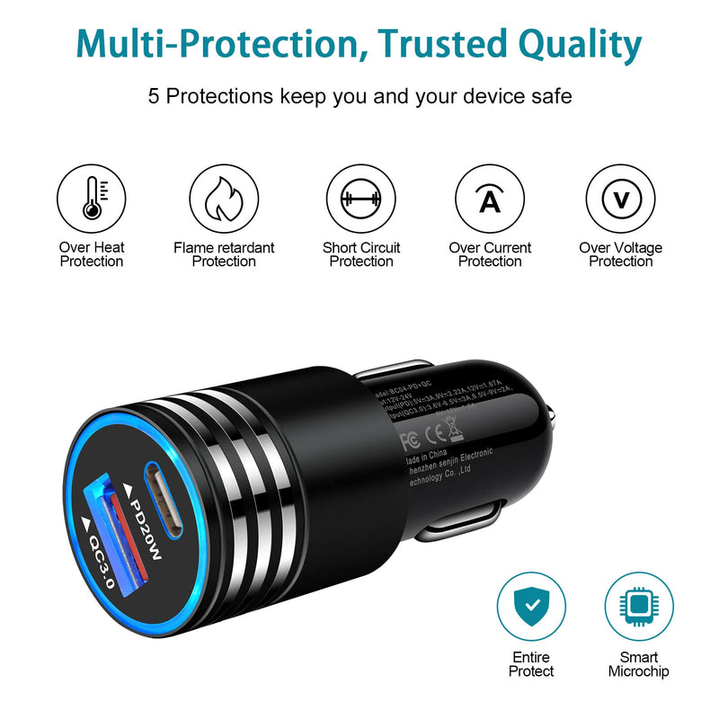[Australia - AusPower] - USB C Car Charger Adapter,2 Port PD+QC Fast Automobile Charger Car Phone Charger Compatible for iPhone 13/iPhone 13 Pro max/iPhone 13 mini/iPhone 12 Pro max/iPhone 11/iPhone XR/iPhone SE XS X 8,2-Pack Black 