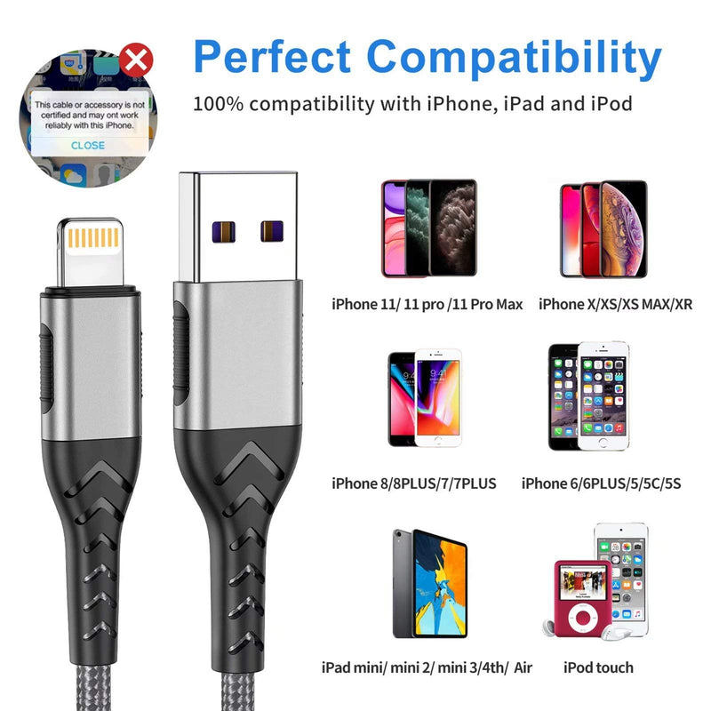 [Australia - AusPower] - iPhone Charger, [MFi Certified] Durcord 3Pack 10FT USB A Cable for Long Lightning Charger Cable, Fast iPhone Charging Cord for iPhone Xs Max/XS/XR/X/8/7/6S/6/Plus/SE/iPad(Silver) Silver 