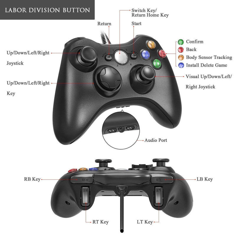 [Australia - AusPower] - JAMSWALL X-box 360 Wired Controller, 2.4GHZ Game Controller Gamepad Joystick X-box & Slim 360 PC Windows 7,8,10(Black) Wired&Black 