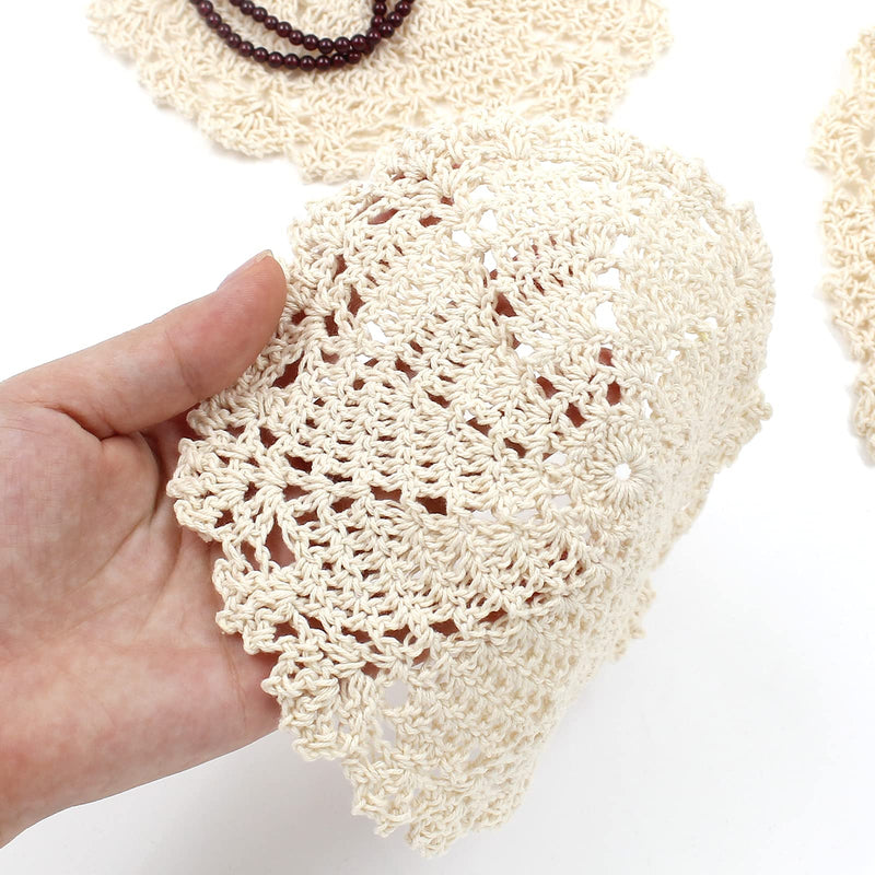 [Australia - AusPower] - Jiozermi 4 Pcs 8 Inch Hand Crochet Lace Doilies, Handmade Vintage Round Lace Doilies Placemats Snowflake Mini Doilies for Table Decoration, Beige 