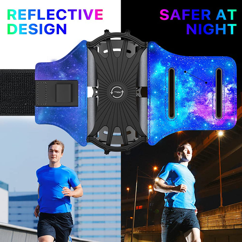 [Australia - AusPower] - VUP Reflective Running Armband 360°Rotation with AirPods/AirPods Pro Holder Phone Armband for iPhone, Samsung, All Screen Friendly Fits All 4-6.7 Inch Smartphones for Night Running Biking (Galaxy) 