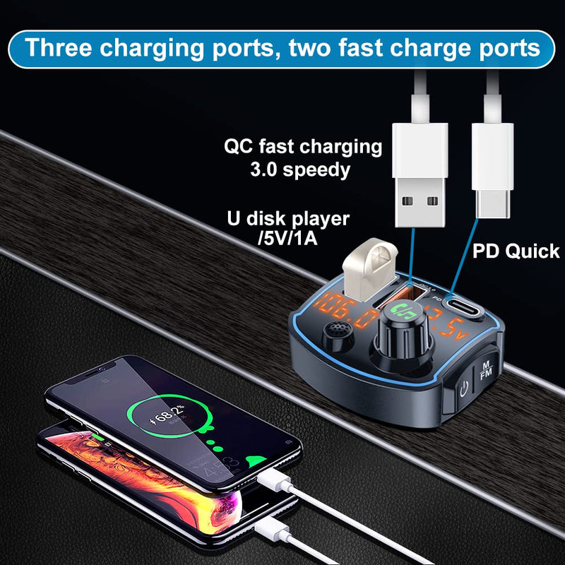 [Australia - AusPower] - Bluetooth FM Transmitter for Car Adapter, 41W PD3.0 and QC3.0 Fast Charging U Disk Player Included 32G Flash Drive Hands-Free Calling Bluetooth 5.0 Music Play Mode Dual Screen Display 