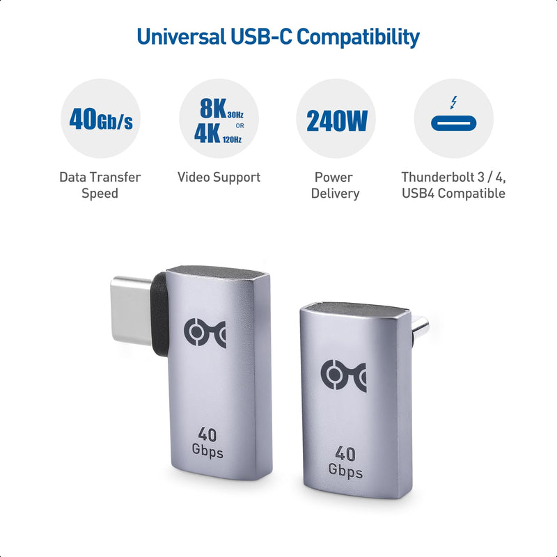 [Australia - AusPower] - Cable Matters Combo-Pack 40Gbps Right Angle USB-C Adapter Kit with 240W PD (90 Degree USB C Adapter) in Black - Thunderbolt 4, USB4, and Thunderbolt 3 Port Compatible 