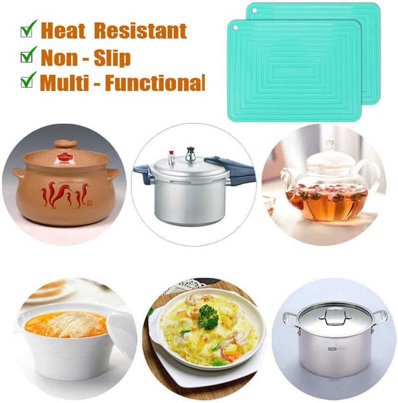 [Australia - AusPower] - Large Silicone Trivet Mats for Hot Dishes/Pots Pans, Heat Resistant Pot Holder,9"x12" Non Slip Flexible Durable Pot Coaster Kitchen Table Mats Set of 2 (Teal) Teal 