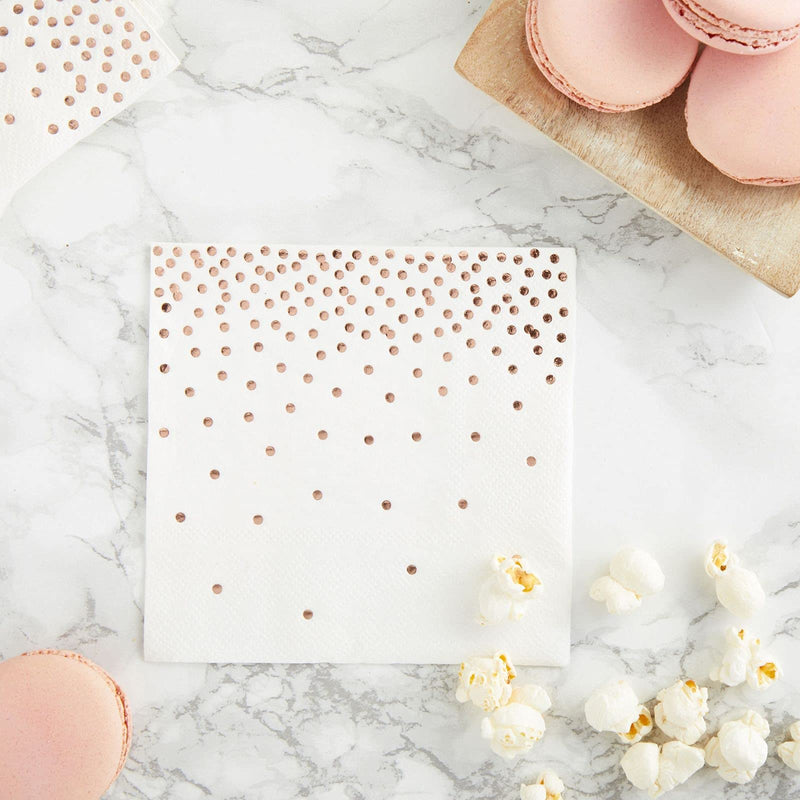 [Australia - AusPower] - Rose Gold Foil Paper Cocktail Napkins for Party, Polka Dot Confetti (5x5 In,100 Pack) 