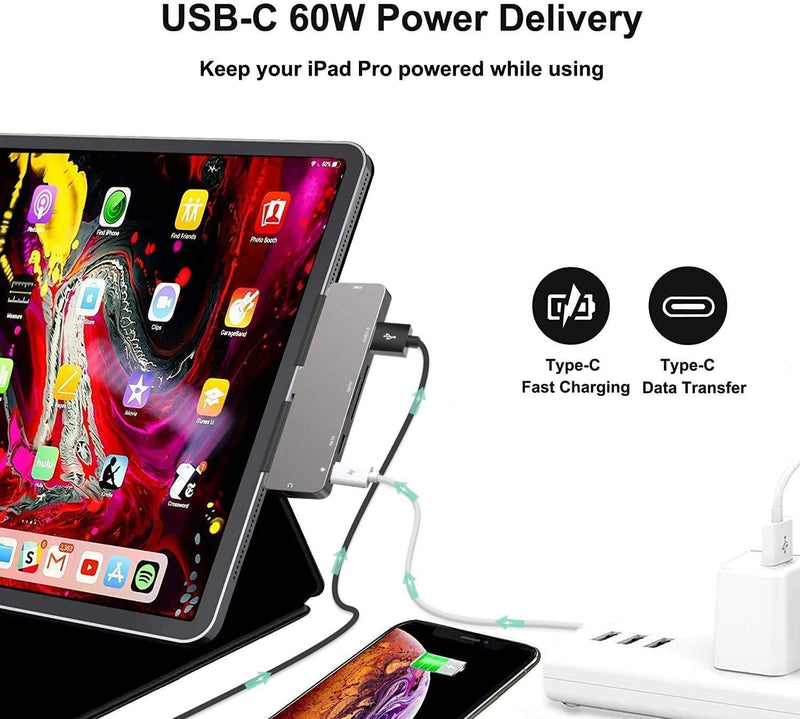 [Australia - AusPower] - Adapter for iPad Pro USB C Hub for iPad Pro 11 12.9 2021 2020 2018,iPad Air 4/iPad Mini 6,7 in 1 USB C Hub with 4K HDMI,3.5mm Jack,USB3.0,USB C PD&Data,SD/TF Card Slot,iPad docking station accessories 