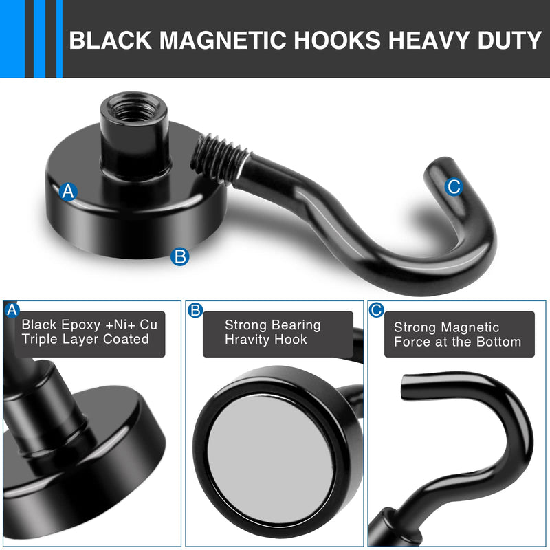 [Australia - AusPower] - LOVIMAG Black Magnetic Hooks, 22Lbs Strong Magnetic Hooks Heavy Duty with Epoxy Coating for Refrigerator, Magnetic Cruise Hooks for Hanging, Classroom, Office, and Kitchen - Pack of 12 12p-Black 