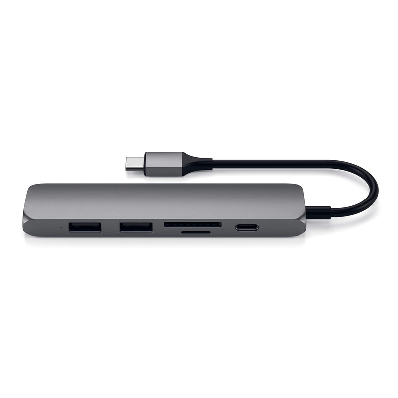 [Australia - AusPower] - Satechi Slim Aluminum Type-C Multi-Port Adapter V2 with USB-C PD, 4K HDMI (60Hz), Micro/SD Card Readers, USB 3.0 - Compatible with 2022 MacBook Pro/ Air M2, 2020 MacBook Pro/ Air M1 (Space Gray) Space Gray 