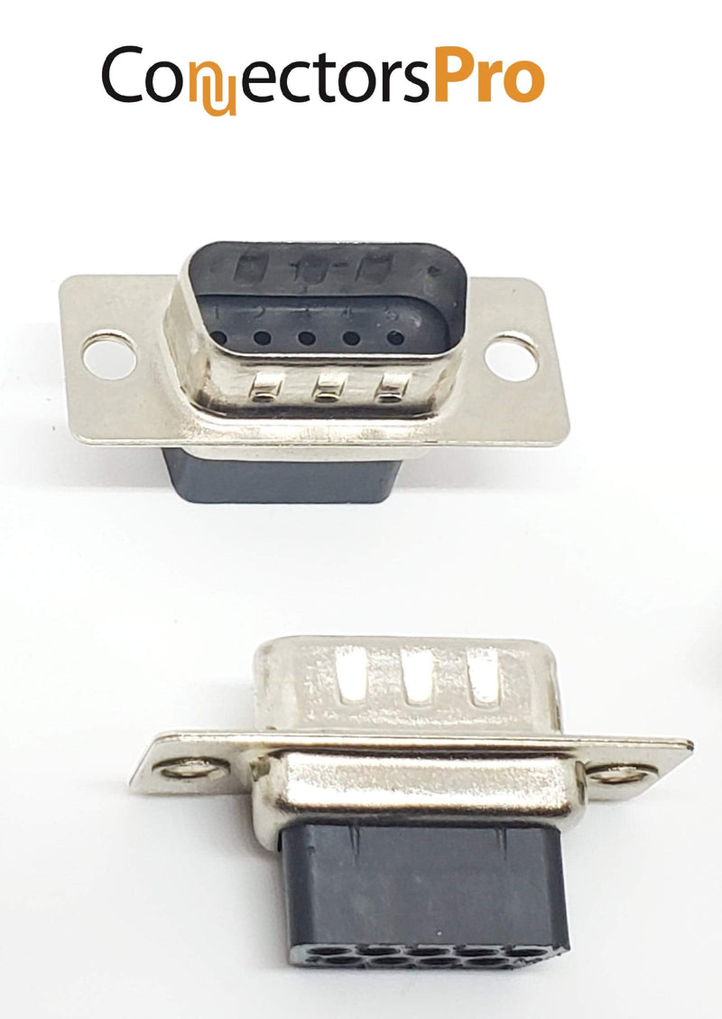 [Australia - AusPower] - Connectors Pro 5 Sets Crimp Type DB9 Male + Plastic Hoods + Pins Set, D-Sub 9P Male Crimp Connector, Pin & Hood Kit (5 DB9 Male + 5 Hoods + 50 Pins) 
