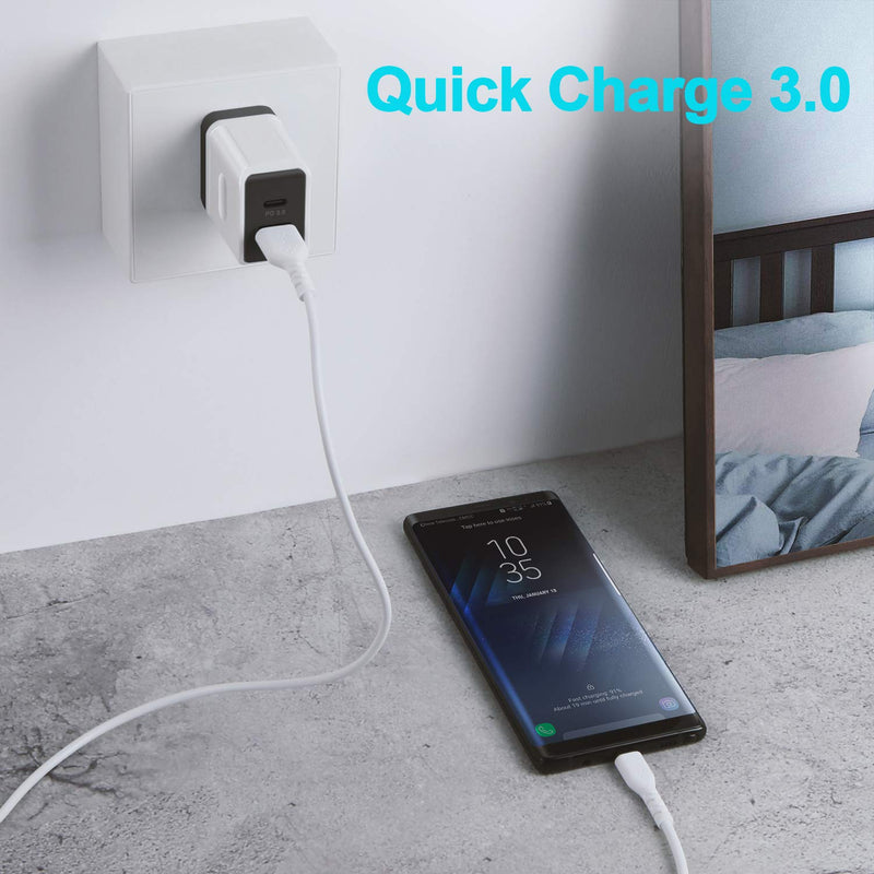 [Australia - AusPower] - 18W USB C Charger, Fasgear 3A PD+QC 3.0 Quick Charge Power Adapter 2-Port USB Type-C Fast Charging Wall Charger Compatible for iPhone 12 Pro Max/XR, iPad Pro,Galaxy S10 S9,LG,HTC,Huawei,Kindle (Black) USB Charger (Black) 
