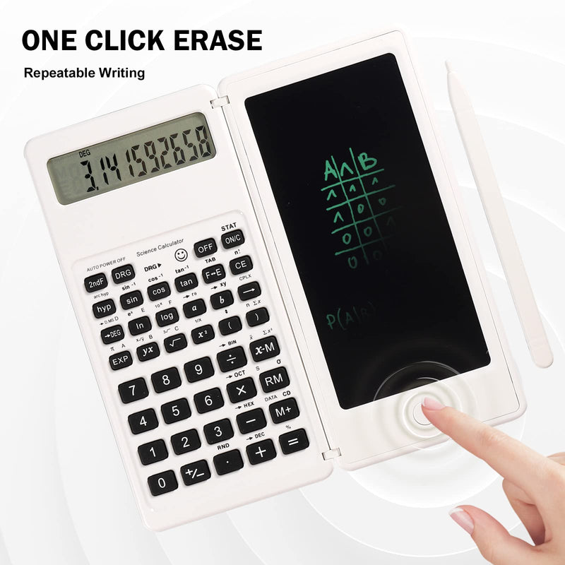 [Australia - AusPower] - XiaoYouDangJia Scientific Calculator,Collapsible Engineering Calculator with Writing Tablet,10-Digit LCD Display Pocket Calculator for High School and College (White) White 