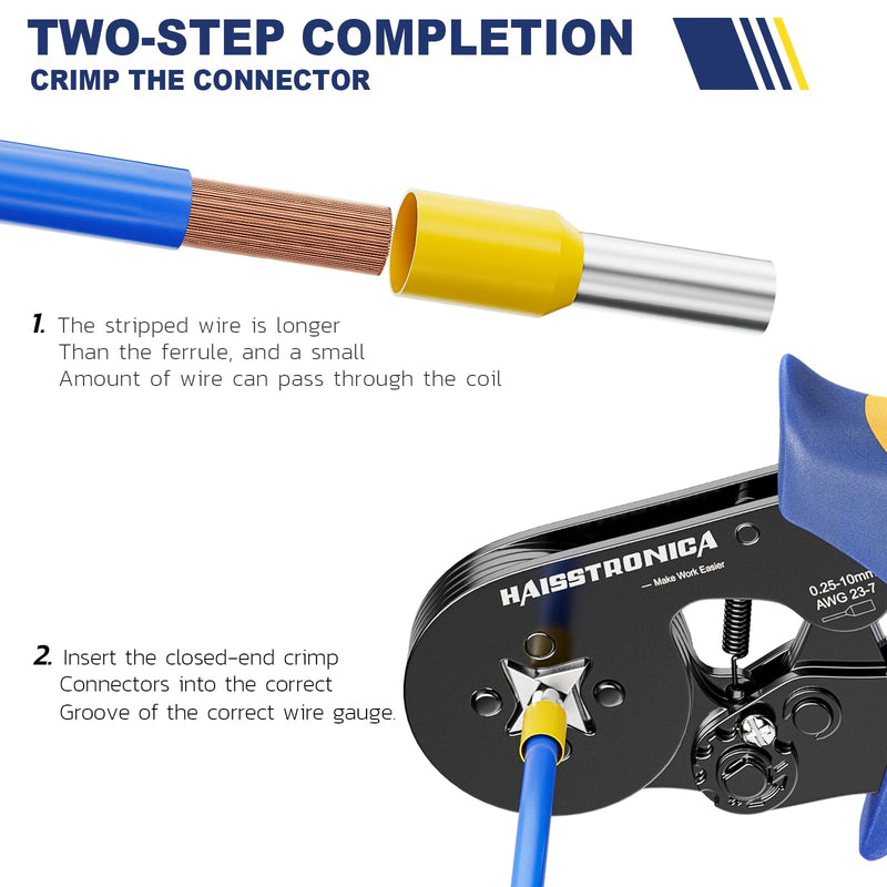 [Australia - AusPower] - Haisstronica Ferrule Crimping Tool,Quadrilateral Self-adjustable Ratchet Crimper Tool Pliers for AWG 23-7 Ferrule Crimp Wire Ends Terminals 