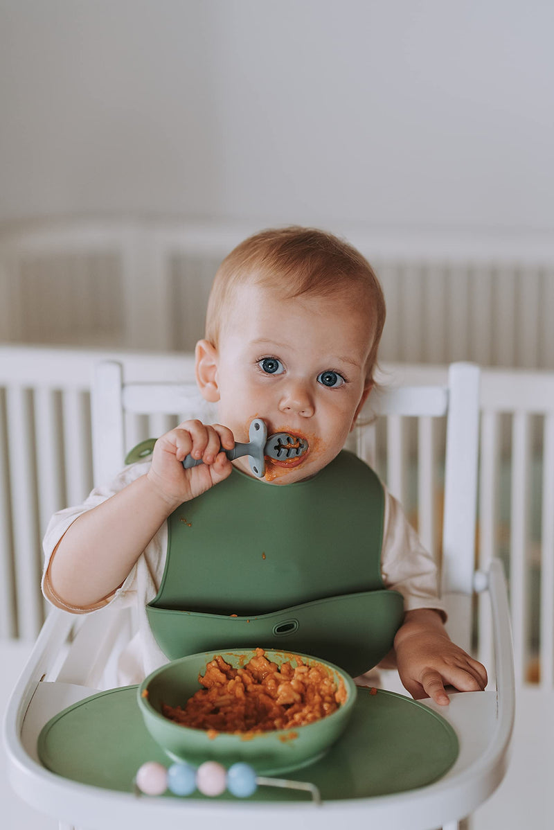 [Australia - AusPower] - Baby First Stage Spoon Set | 3 Piece BPA Free Silicone Dipping Chewable Self Feeding Toddler Utensils | Baby Led Weaning Spoon for Kids Ages 6 Months+ | Second Stage Training 