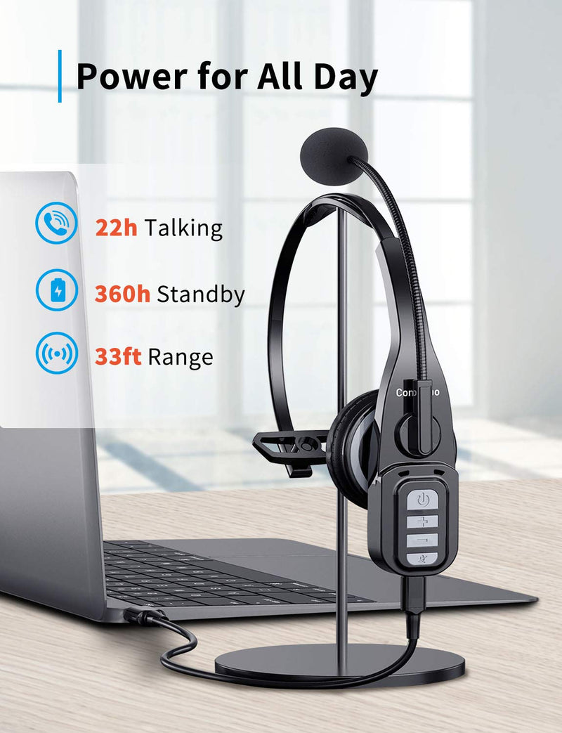 [Australia - AusPower] - Trucker Bluetooth Headset 5.0 with Microphone Noise Cancelling Wireless Phone Headset 22Hrs Talktime Mute Button for Cell Phones Laptop Office Home Online Class PC Call Center Skype Black 